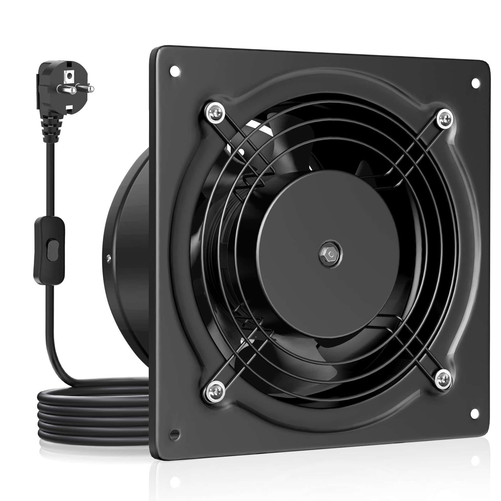 HG Power Extractor de aire 150mm - Extractor Baño Silencioso con Clapeta Antirretorno, Regulador de Velocidad, Enchufe, Extractor Industrial para Cocina Garaje Sótano Oficina, B-Negro