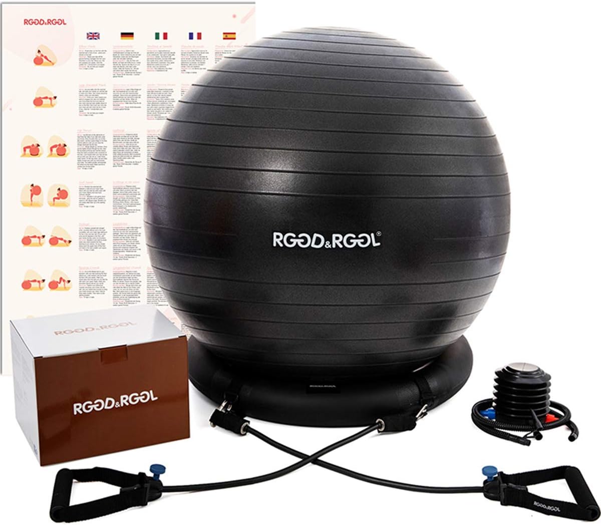 RGGD&RGGL Yoga Ball Chair, Exercise Ball with Leak-Proof Design, Stability Ring&2 Adjustable Resistance Bands for Any Fitness Level, 1.5 Times Thicker Swiss Ball for Home&Gym&Office&Pregnancy (65 cm)
