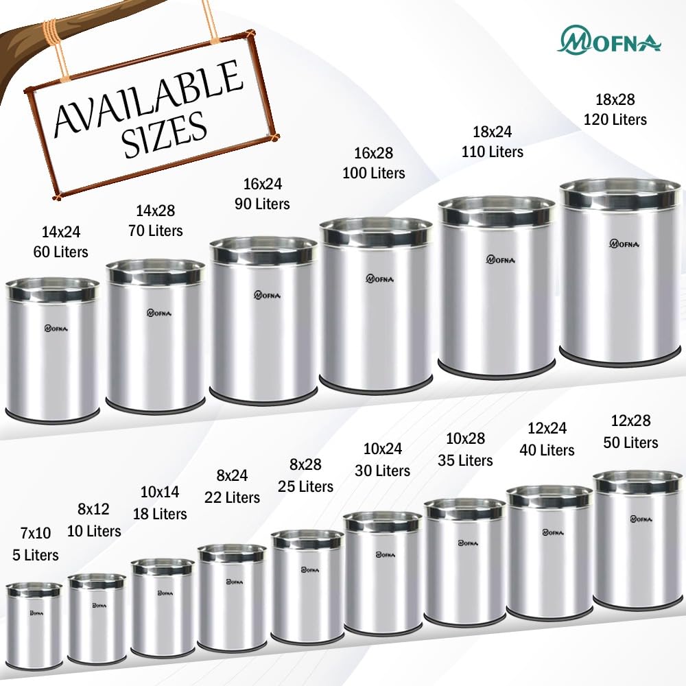 mofna Stainless Steel Open Type Solid Dustbin Without Lid - Recycle Bin, Trash Can, Paper Bin - Modern and Durable Waste Management Solution (10x14 Inch, 18 Liter, Silver) 4