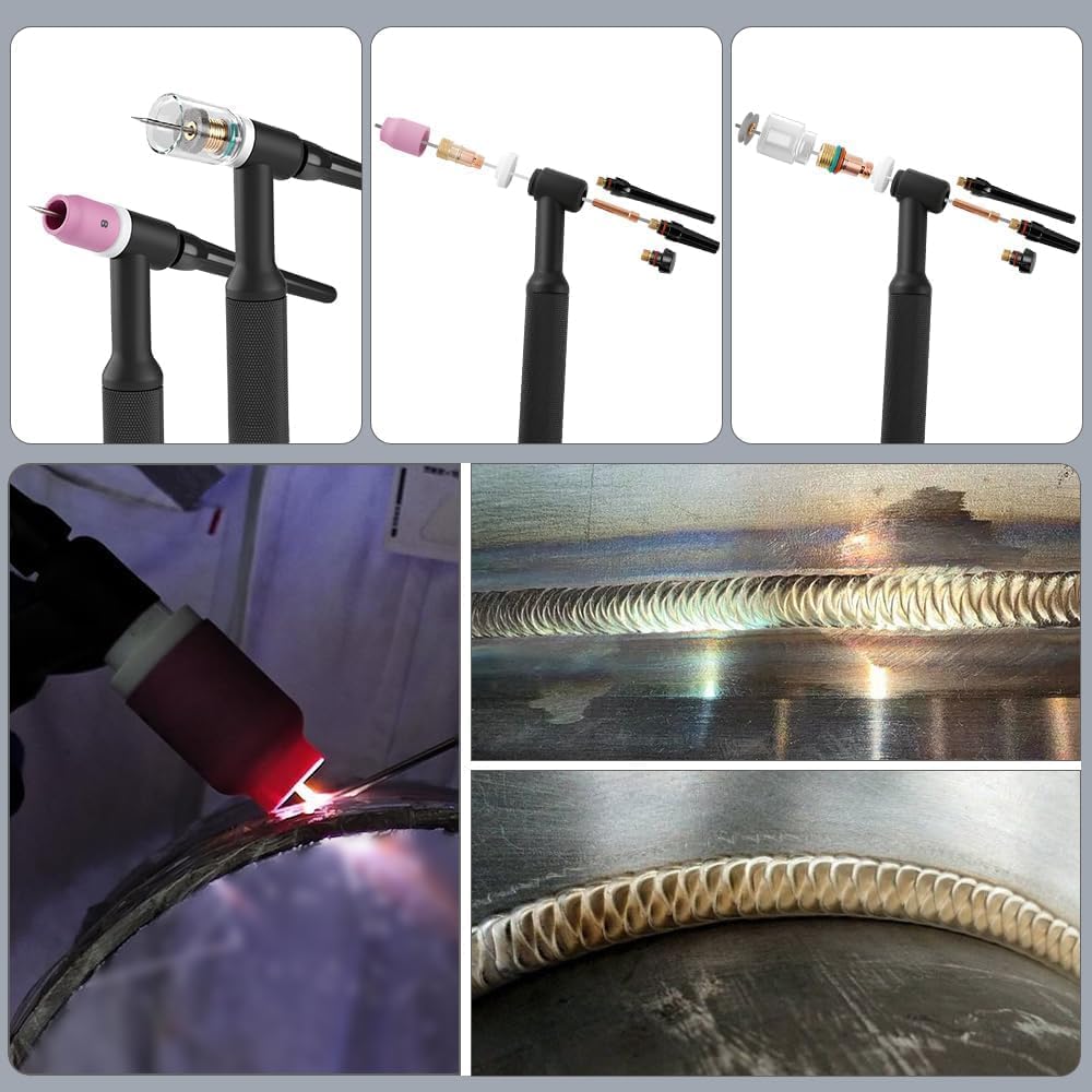 100 Pcs TIG Welding Torch Kit Consumables for WP-17/18/26, Includes Alumina Nozzles, Stubby Gas Lens, Collets, Glass Cup for Arc Welder Accessories Set