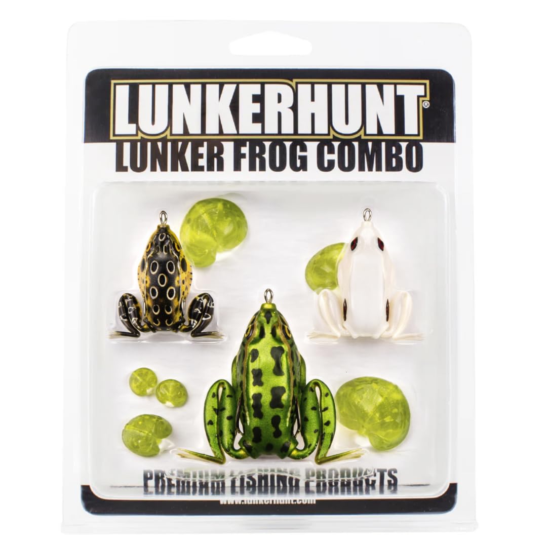 Lunkerhunt - Kit de señuelo de Pesca (Paquete de 3) | 1 Tortuga, 1 Rana, 1 pez Sol | Cebo de Pesca de Agua Superior para Pesca de lubina, anzuelos sin Malas Hierbas