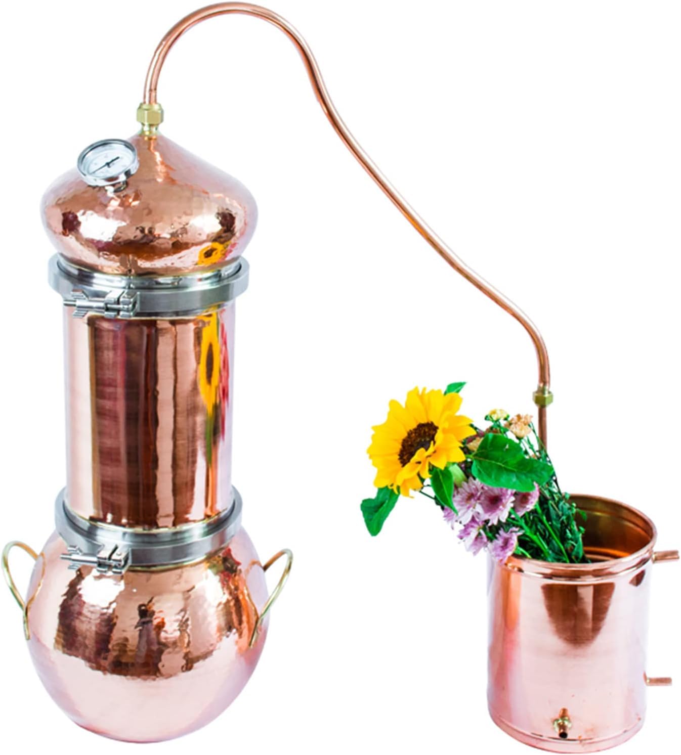 Moonshine - Distillatore alambicco in rame puro per distillazione di oli essenziali di whisky, Moonshine, con termometro, set fai da te