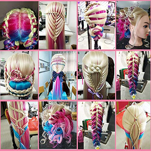 Image of Mannequin Head with Colorful Hair - 28 inch Long Straight Synthetic Hair Training Head with Clamp for Styling, Braiding, and Dye Practice (613)