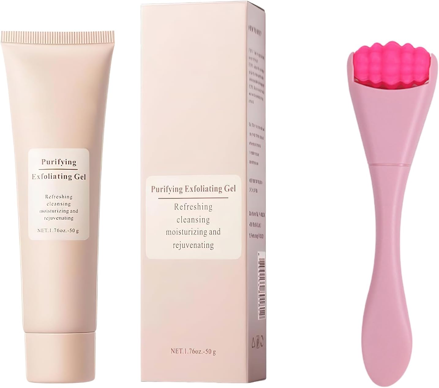 FunnAuraPurifying Exfoliating Gel with Pink Massage Roller, Deep Cleansing Gentle Exfoliating Facial Cleanser