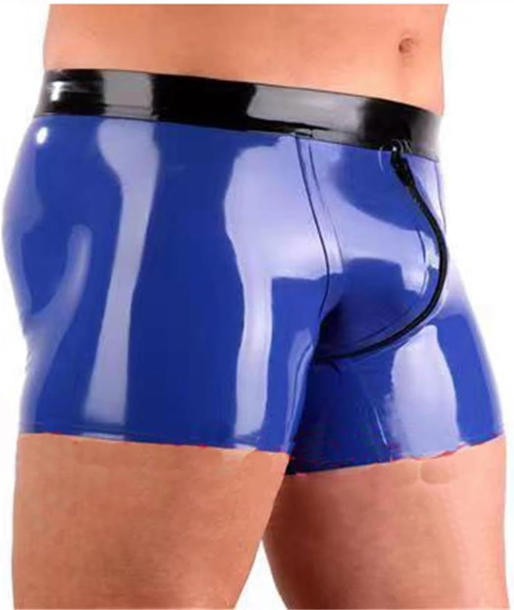 Men's Blue Latex Boxer Briefs Latex Shorts Zipper Panties Latex Underwear Underpants