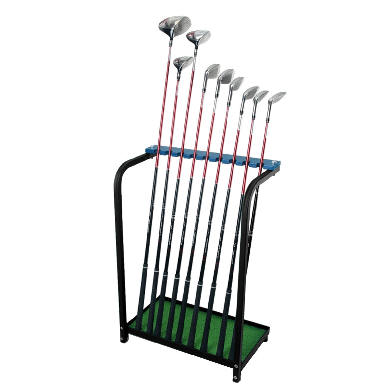 JLXJ Golf Club Organizers Holder, 9-Hole Putting Display Shelf with Mats, Green Metal Golf Club Storage Rack
