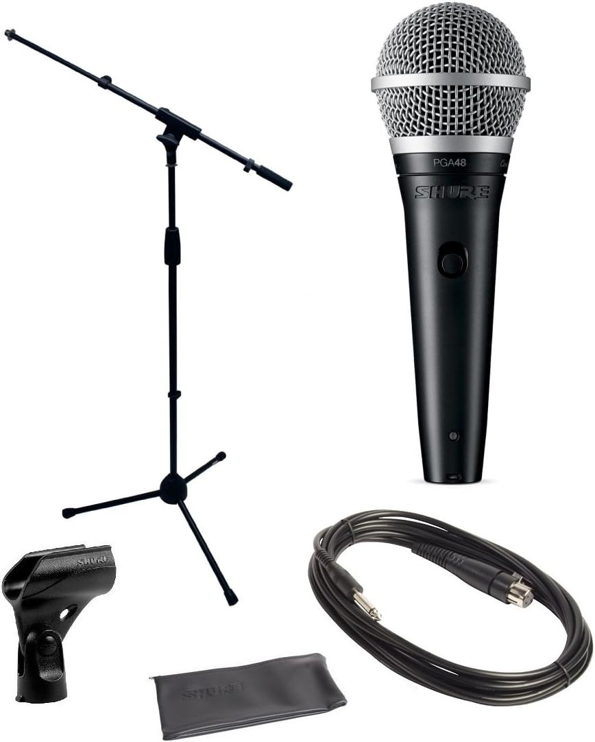 Shure PGA48 Microphone Bundle with MIC Boom Stand and 1/4" Cable