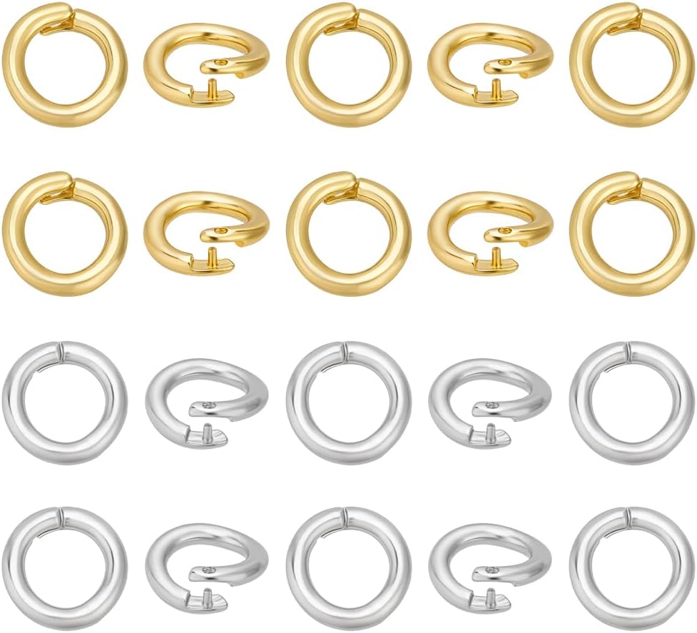 BENECREAT 60Pcs Real 18K Gold Plated Brass Mini Jump Rings, 0.2inch ID Locking Jump Rings with Secure Locking Mechanism for Jewelry Making DIY Crafts Necklace Projects, Golden & Platinum