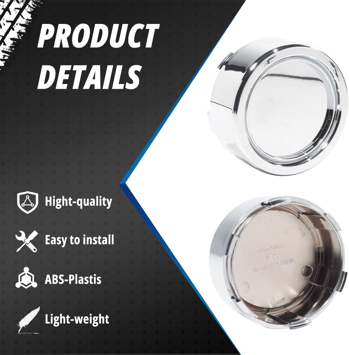 4 Pack 86 mm / 3.39 in Wheel Center Caps Kit, OD: 86 mm / 3.39 in, ID: 83 mm / 3.27 in hub caps, Snap-in Chrome ABS-Plastic Rim Covers