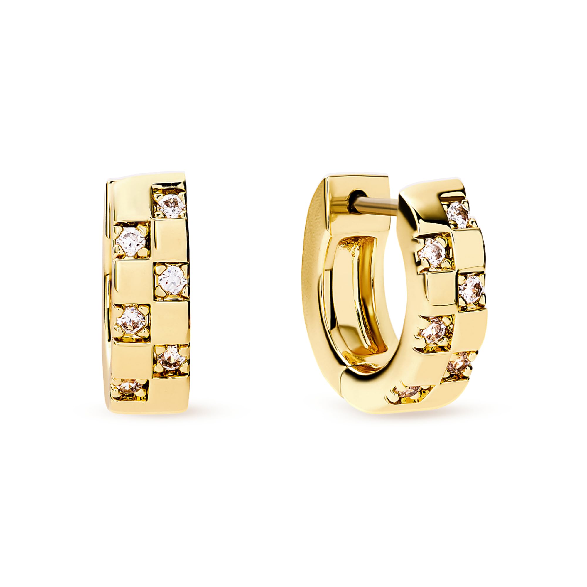 Ana Luisa Eden Huggie Hoop Earrings for Women - Chunky 14K Gold Plated & Silver Rhodium Plated Hoops with Cubic Zirconia - Hypoallergenic,