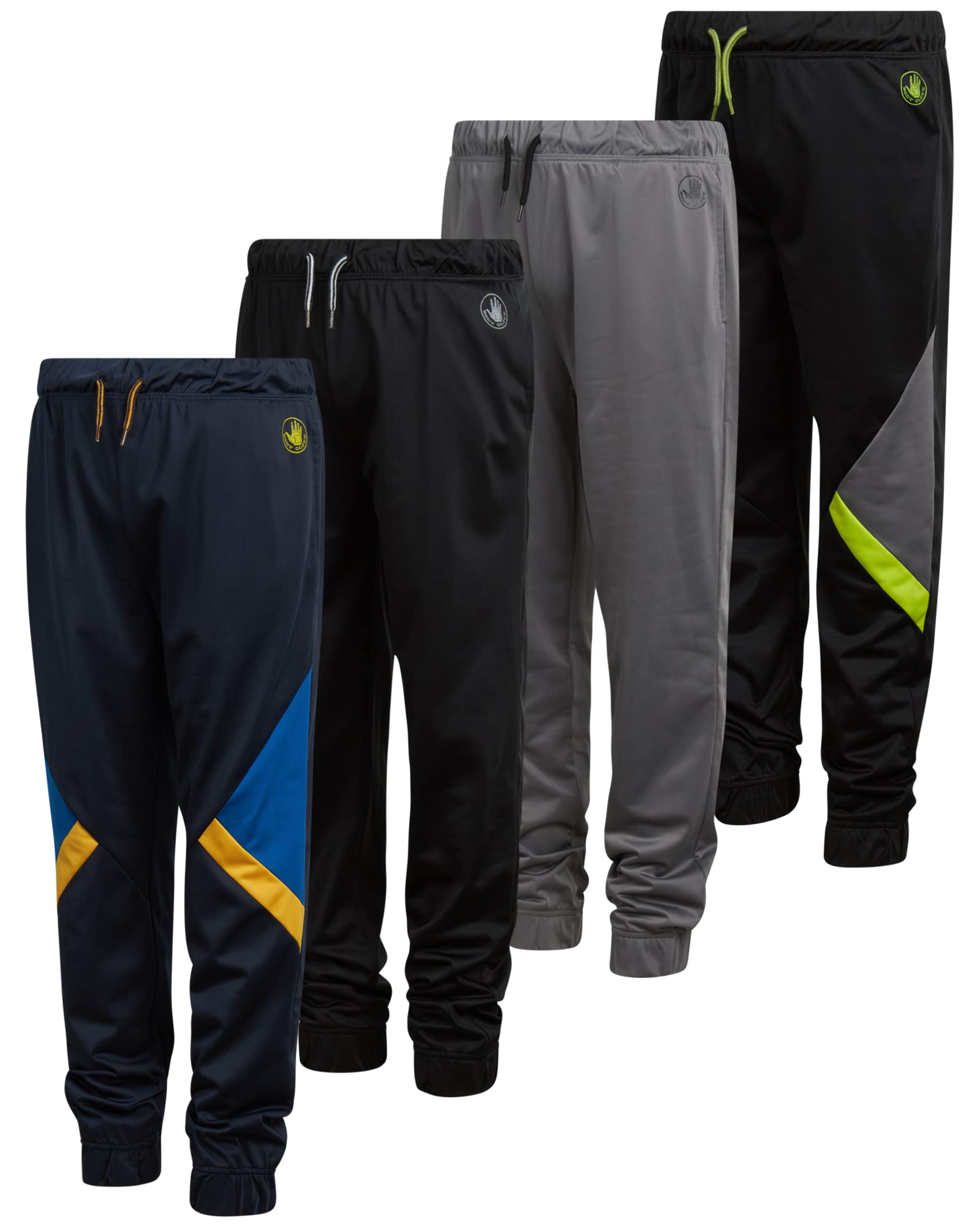 Body Glove Boys Sweatpants - 4 Pack Tricot Athletic Kids Joggers Clothes for Boys Jogger Pants with Pockets (Size: 8-18), Size 8, Black/Lime/Blue Triangle