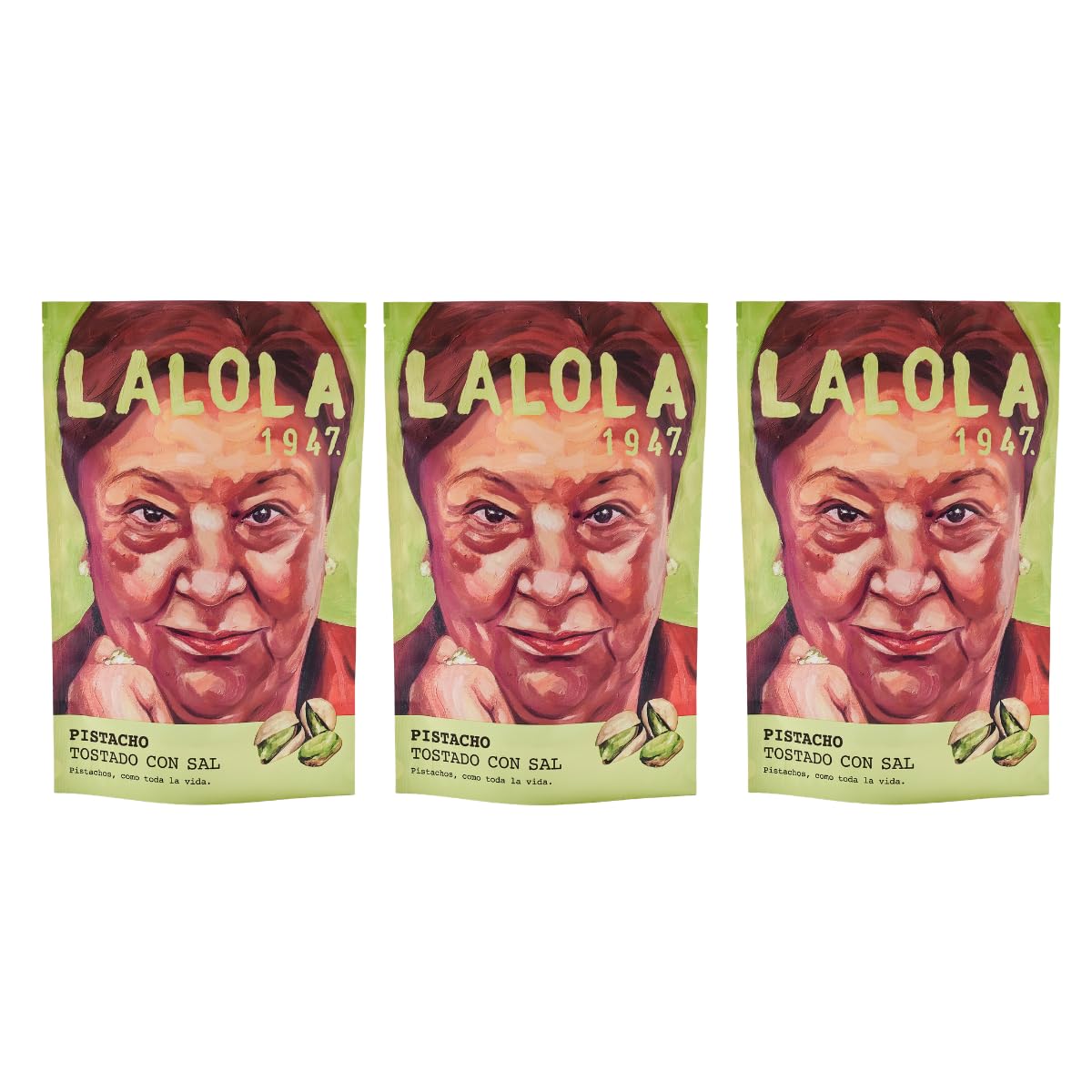 LALOLA 1947 - Pistachos tostados con sal 3x200 g, pistachos de España, snack saludable, fuente de proteínas vegetales, fruto seco natural, snack energético gourmet