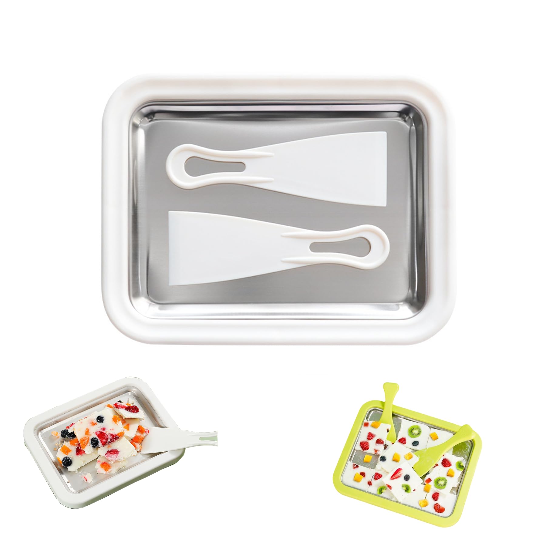 Rolled Ice Cream Maker Kit Stainless Steel Instant Freeze Plate with 2 Scrapers At Home DIY Frozen Dessert