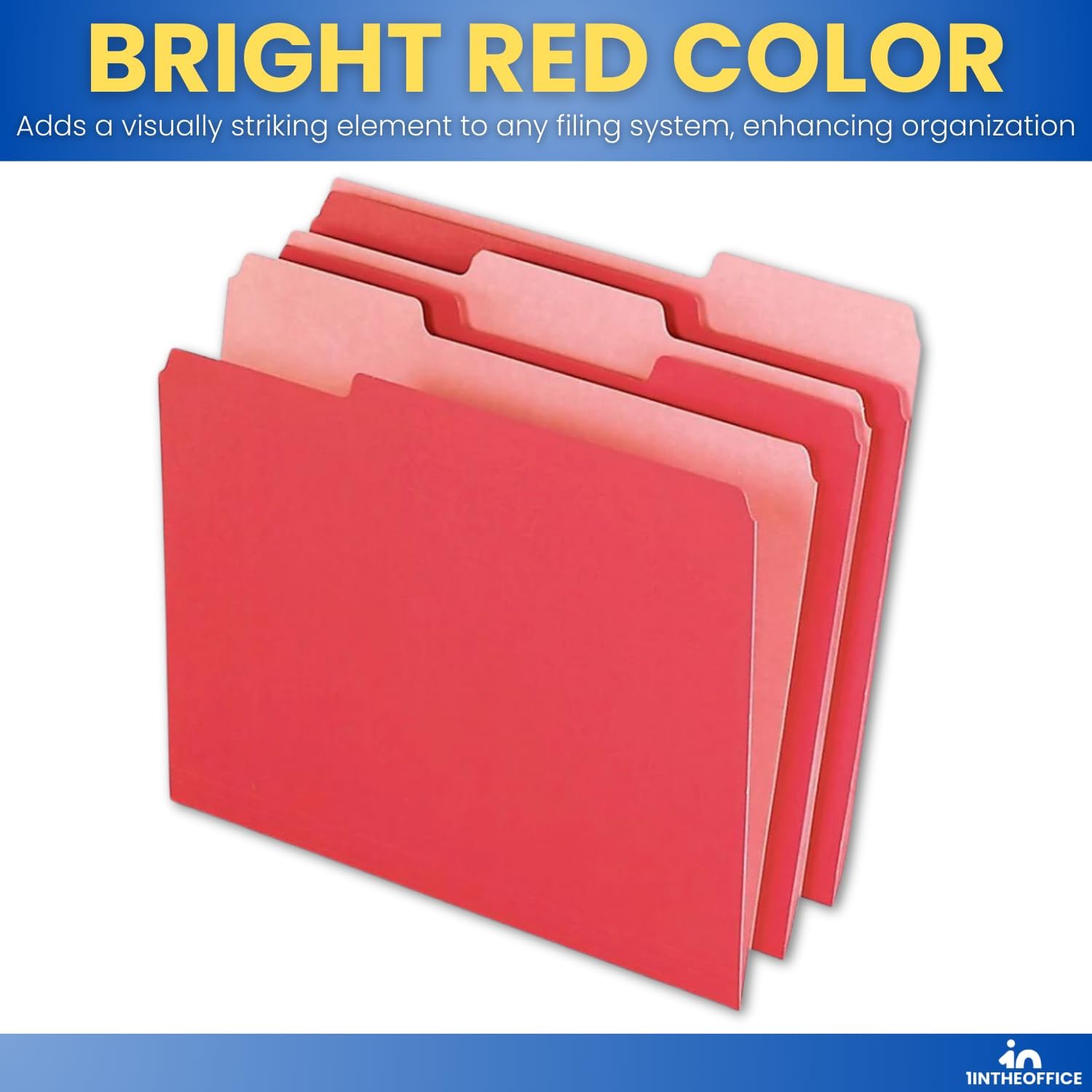 1InTheOffice Red File Folders Letter Size 1/3 Cut, Red Folders,100/Pack