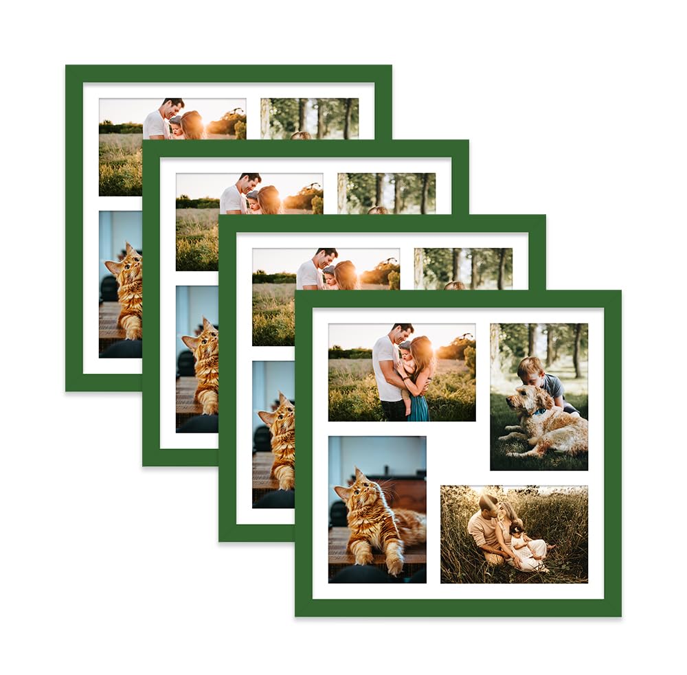 Green Multi Photo Frame - Holds 4 x 6x4 Pictures, Family Collage Picture Frame for Wall Display, 12x12 Frame size, Set of 4