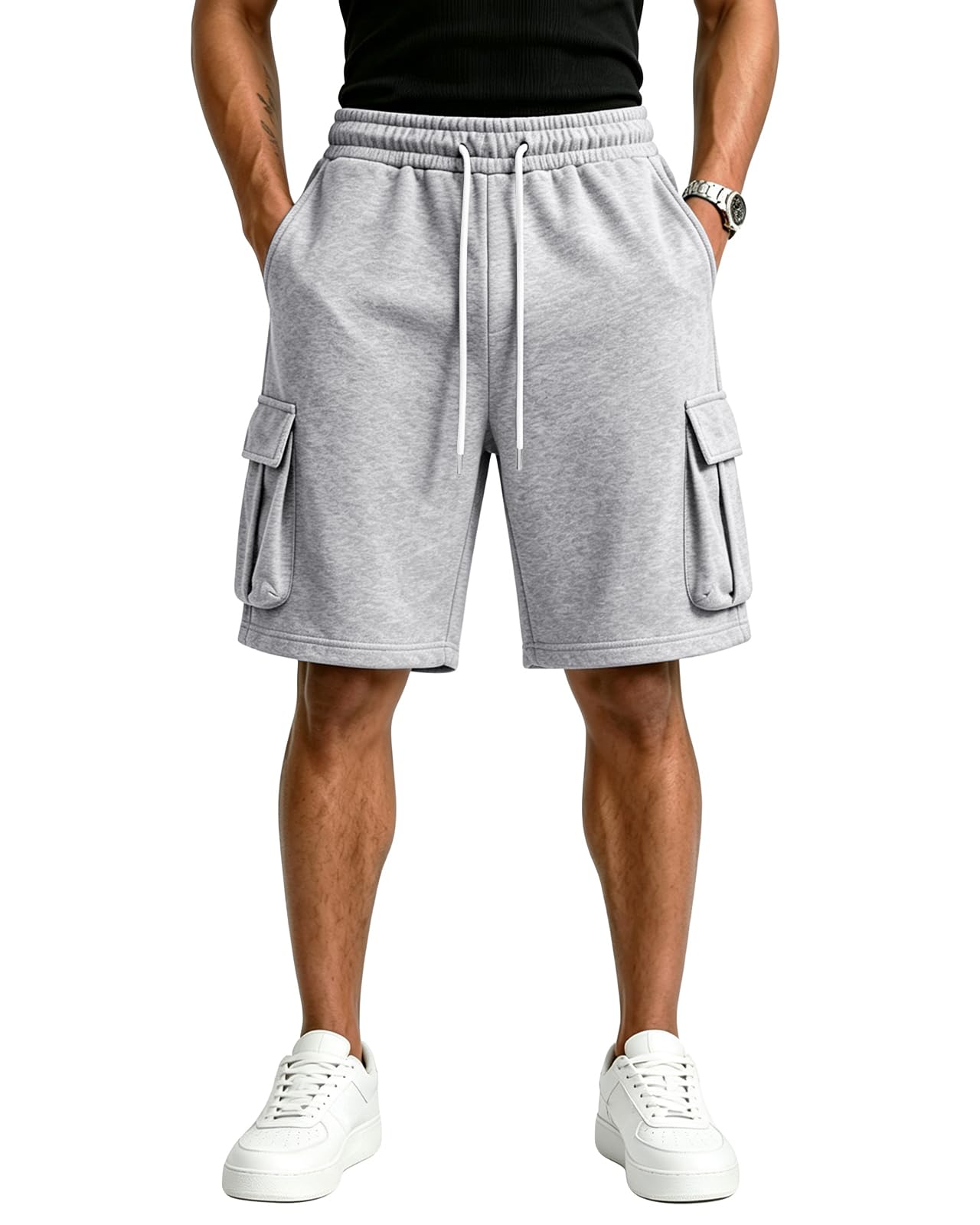 Men's Cargo Sweat Shorts Athletic Baggy Shorts with 5 Pockets