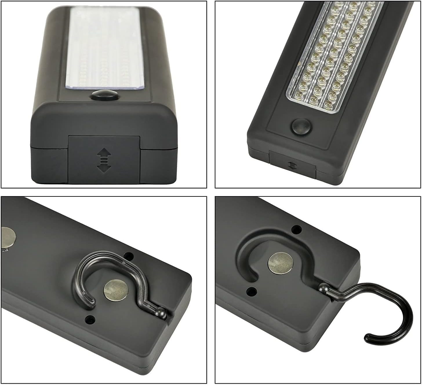 Lampe de travail LED, portable, à piles, lampe de poche d'inspection avec crochet et aimant pour éclairage de secours, réparation, atelier, garage, camping (2 pièce)