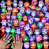 NPET 50pcs Christmas Light Up Led Rings, Christmas Party Favors For Kids Class Stocking Stuffers Rings Toys Flashing Rings Glow In The Dark Christmas Toy For Boys Girls Gifts Ring Christmas Party Favor