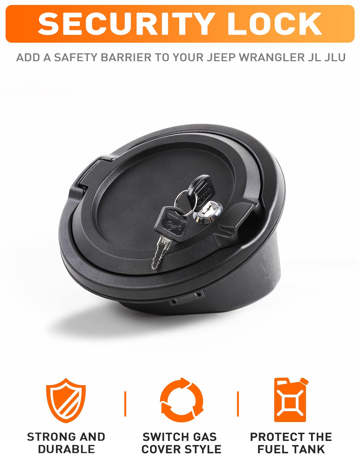 Savadicar Locking Gas Cap Cover, Fuel Tank Door with Lock Compatible with 2018-Present Jeep Wrangler JL JLU 4XE, ABS + Aluminum Alloy Construction, Exterior Accessories, Black