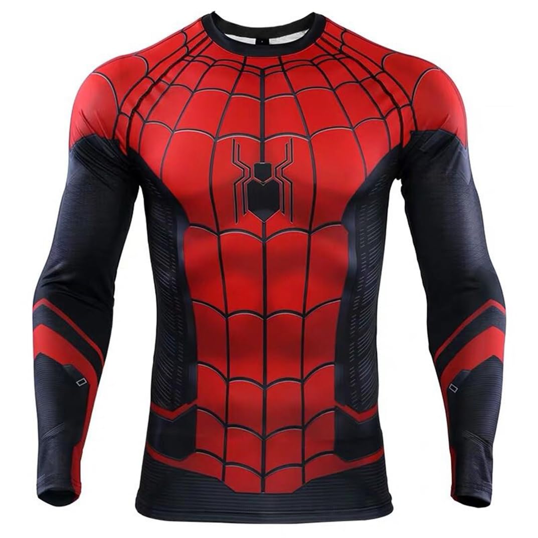 HIMIC E77C3D Super Hero Close-Fitting Quick-Drying Elastic Sport Cosplay T-Shirt, Spider Long 1, XL