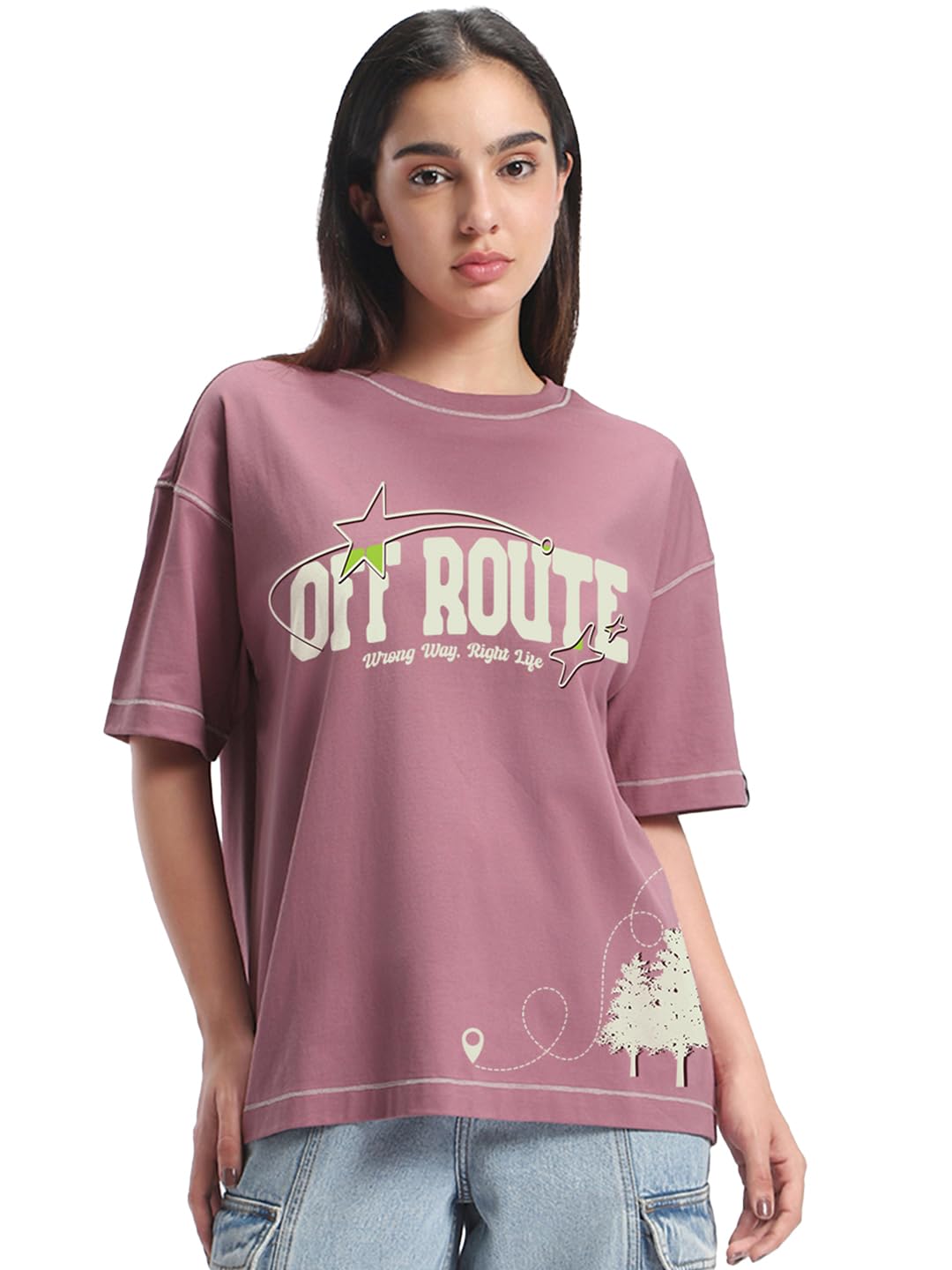 bewakoof Women's Graphic Print Oversized Fit Half Sleeve Round Neck Pure Cotton T-Shirt-picture-20