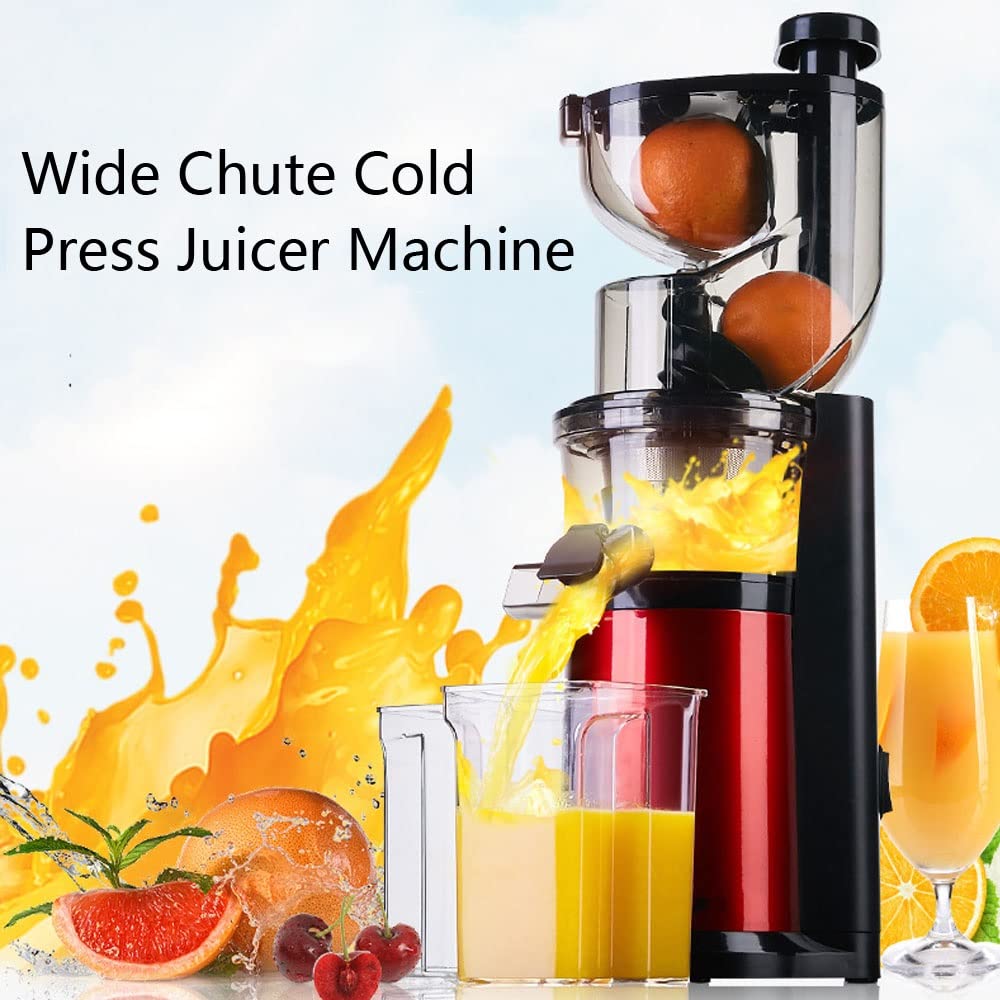 MIIKHI Wide Chute Slow Masticating Juicer Extractor Cold Press Juicer Machine Vertical Juicer with Quiet Motor & Reverse Function BPA-Free Easy Cleaning for High Nutrient Fruit & Vegetabl, Red