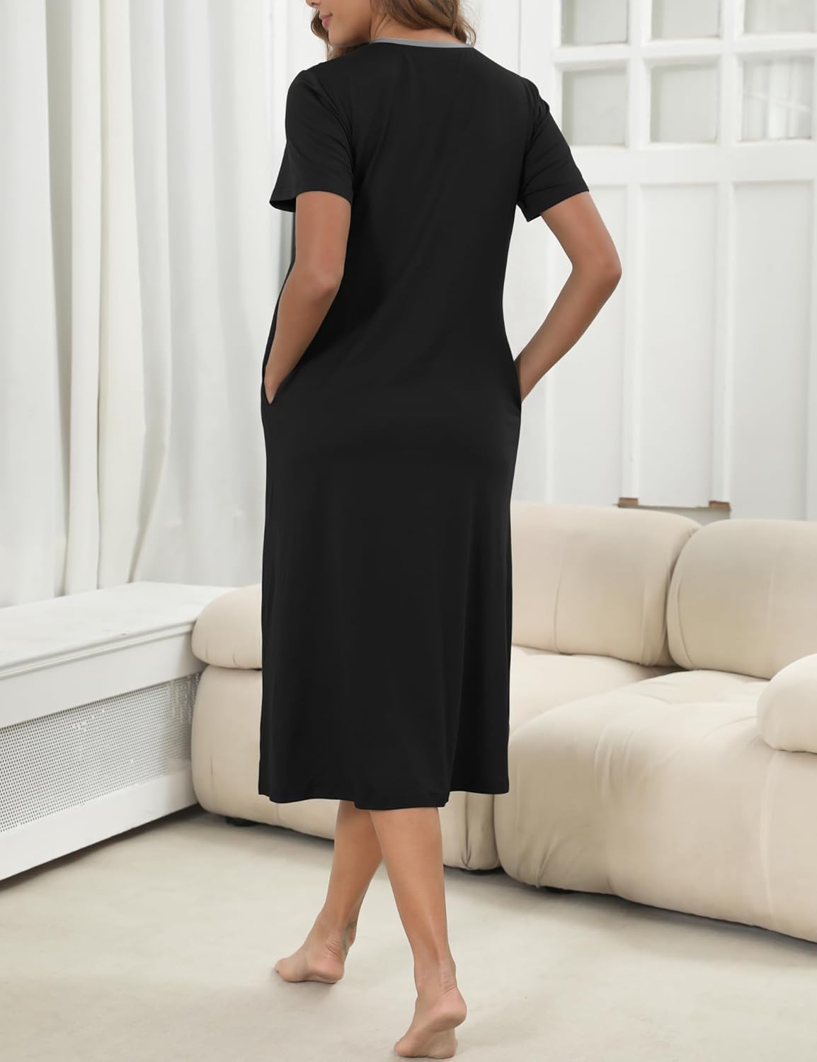 Chunoy Sleepshirt Dress for Womens Short Sleeve Nightgown Button Henley Sleepwear Gown Lounge Night Dress - Image 5