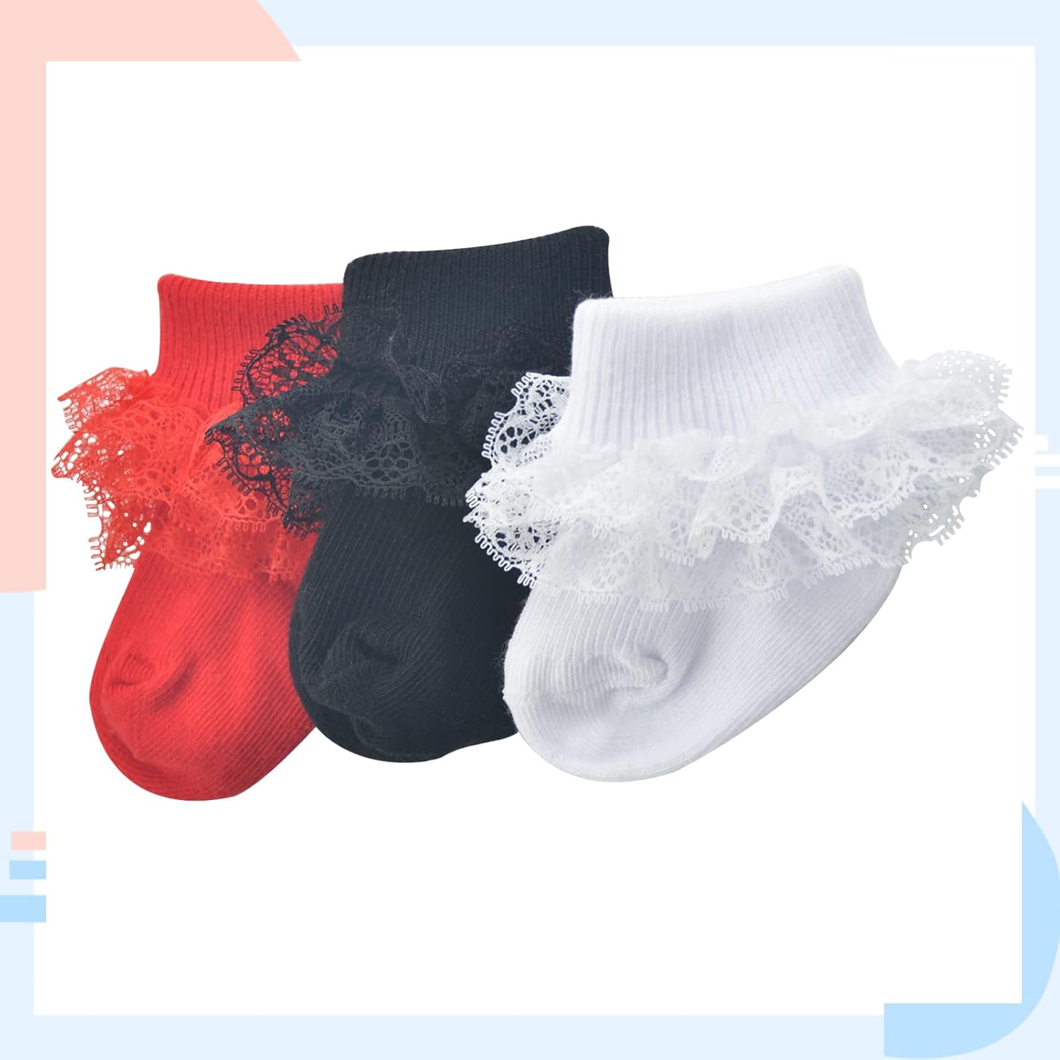 Baby Girl Socks Eyelet Triple Lace Ruffle Socks Turn Cuff Socks 2/3/5 Pairs Ankle Dress Sock for Newborn Infant Toddler - Image 5