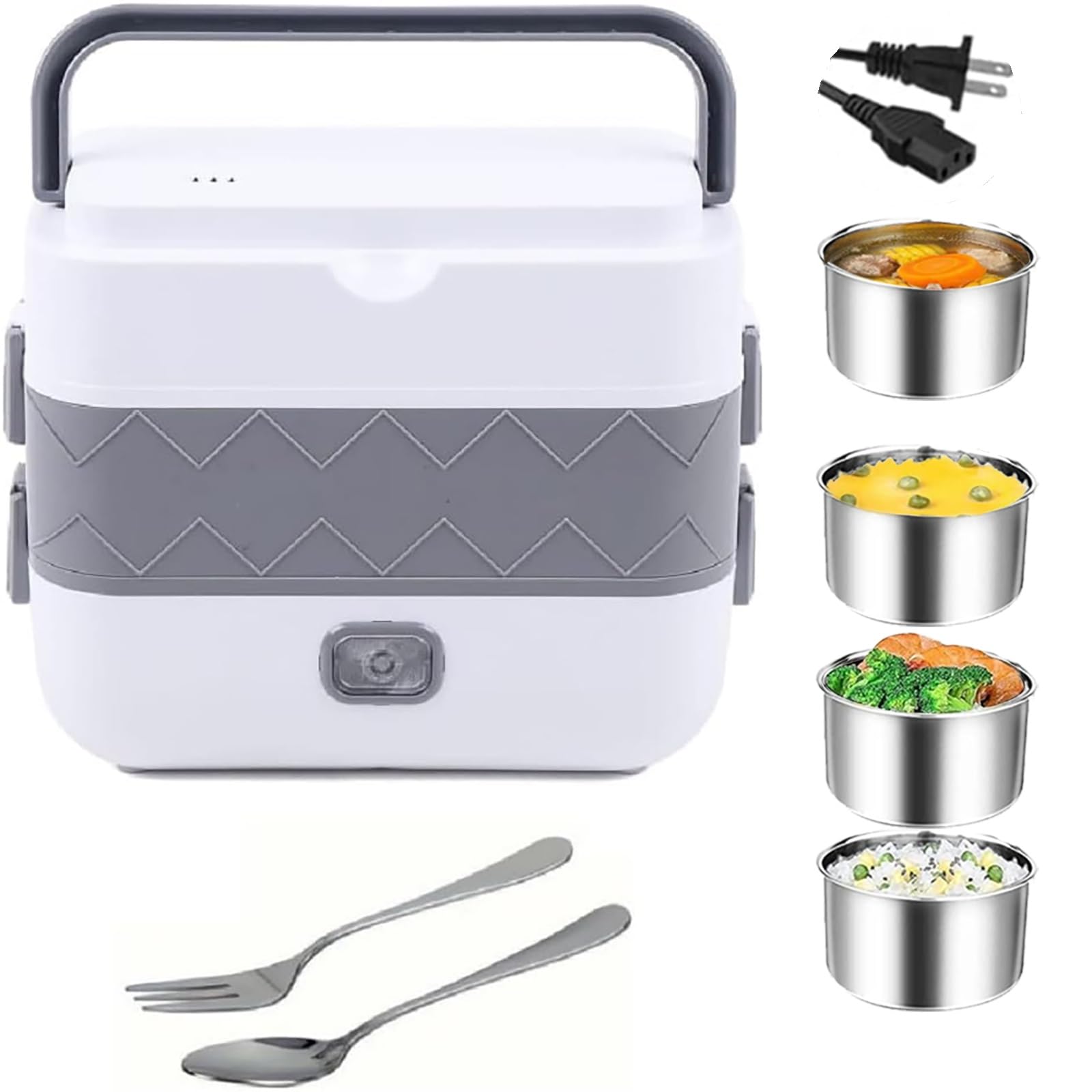 Portable Self Cooking Electric Lunch Box 2L Mini Rice Cooker 2 Layers 4 Stainless Steel Steamer Food Insulation