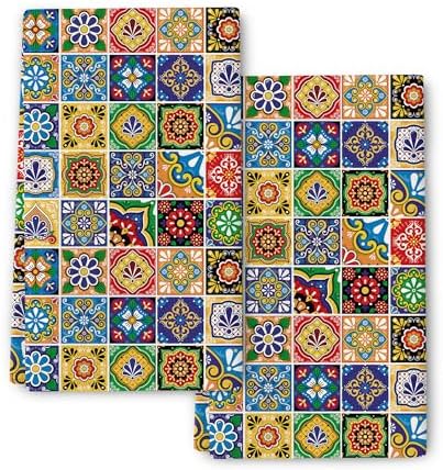 Mexican Floral Decorative Kitchen Dish Towels Soft Absorbent Colorful Flowers Hand Tea Towels for Kitchen Farmhouse Holiday Home Decorations, Set of 2