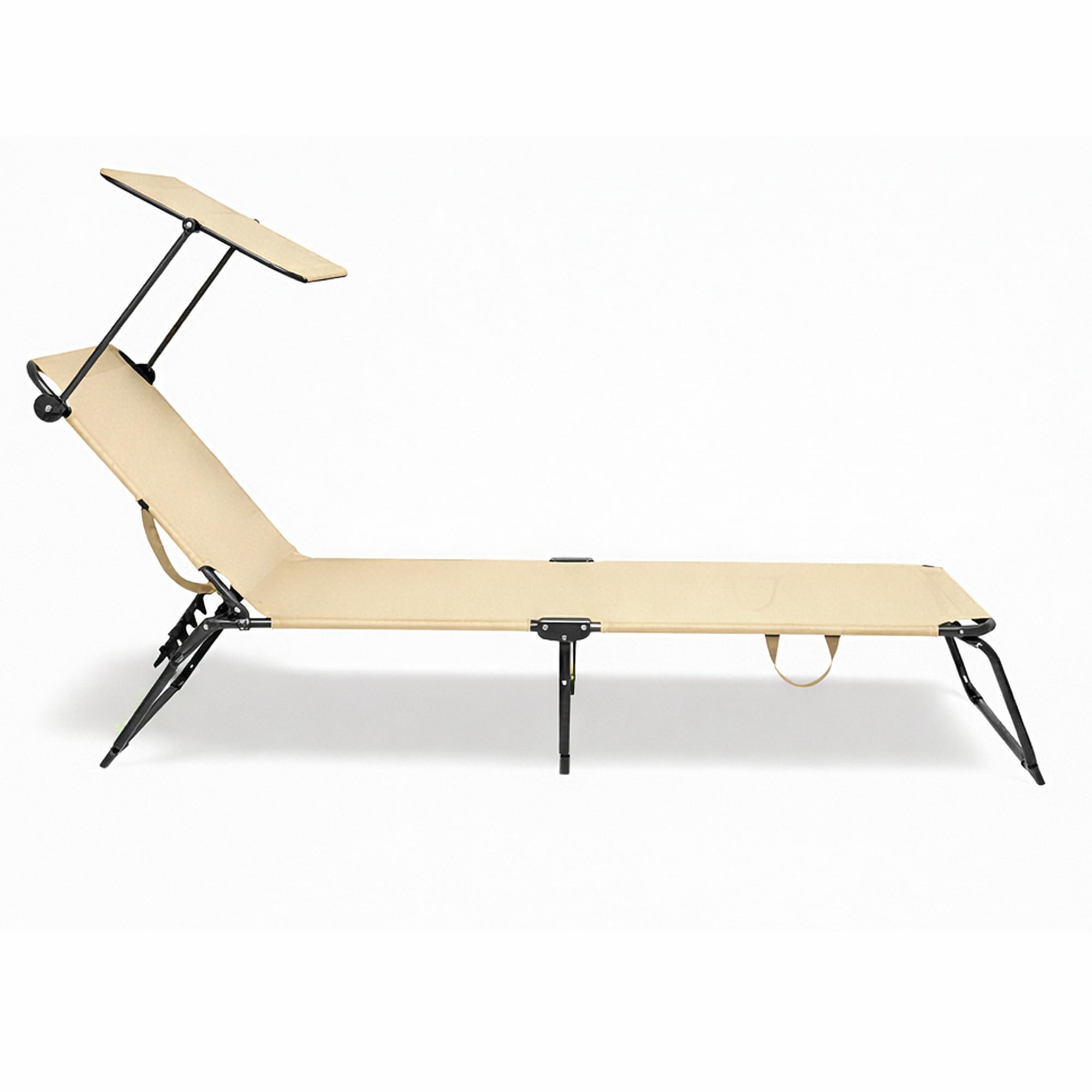 Lettino Prendisole Pieghevole con Parasole Regolabile, Brandina da Giardino e Spiaggia in Textilene Traspirante e Acciaio Verniciato, 4 Posizioni, Salvaspazio con Maniglia (1, Beige)