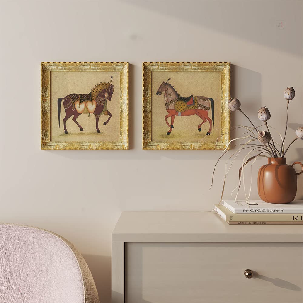 Art Street Europe Classic War Horse Wall Art Print, Premium Framed Porch Posters And Prints Pictures For Living Room Corridor Wall Art Home Study Decor (Set Of 2, Size: 15x15 Inch)