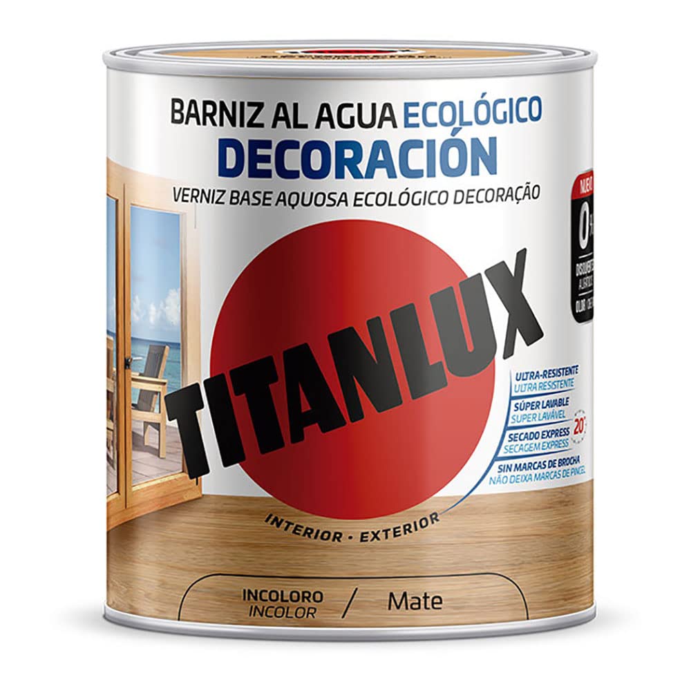 BARNIZ AL AGUA ECOLÓGICO DECORACIÓN MATE INCOLORO 250ml TITANLUX M22100014