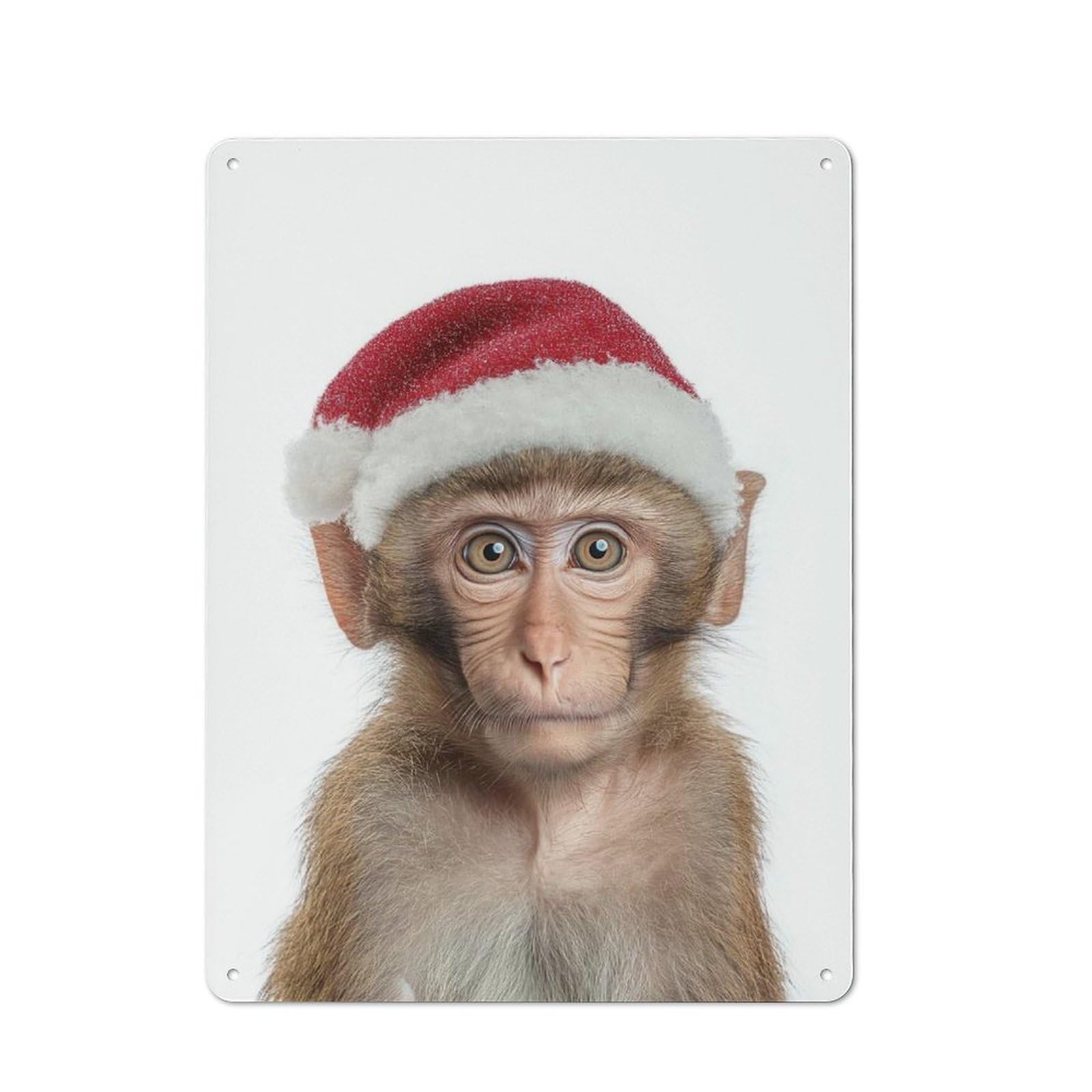 Junmoney Monkey Wearing A Christmas Santa Hat For Man Cave Or Games Room, Retro Tin Sign 40X30cm, A Christmas Gift For People Styling Man Cave And Games Room
