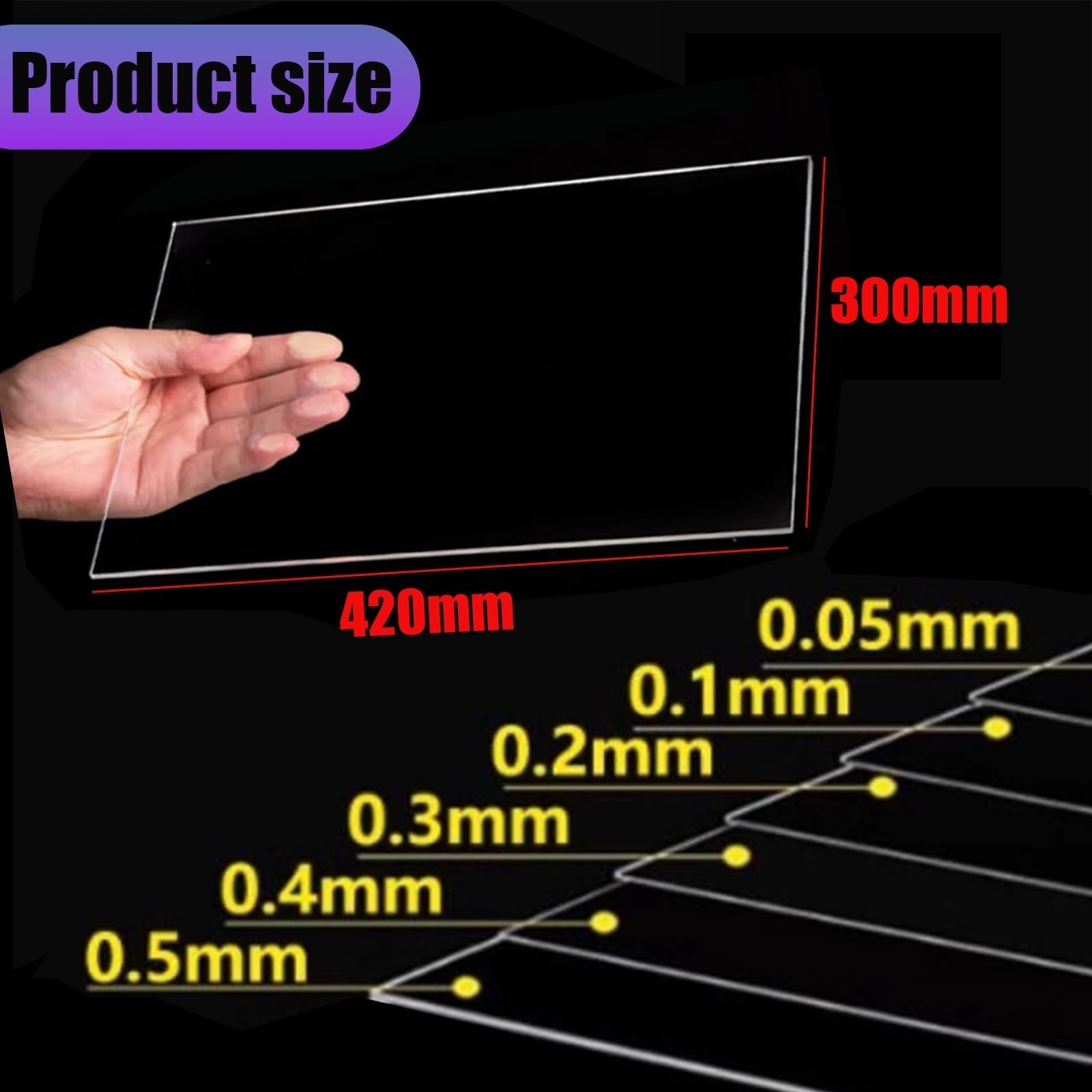 Feuille de film PET A3 transparente 420×300mm, épaisseur 0.05–0.5mm, panneau plastique flexible, idéale pour cadres photo, signalétique, affichage, bricolage et impression DTF(0.5MM-2Pcs)