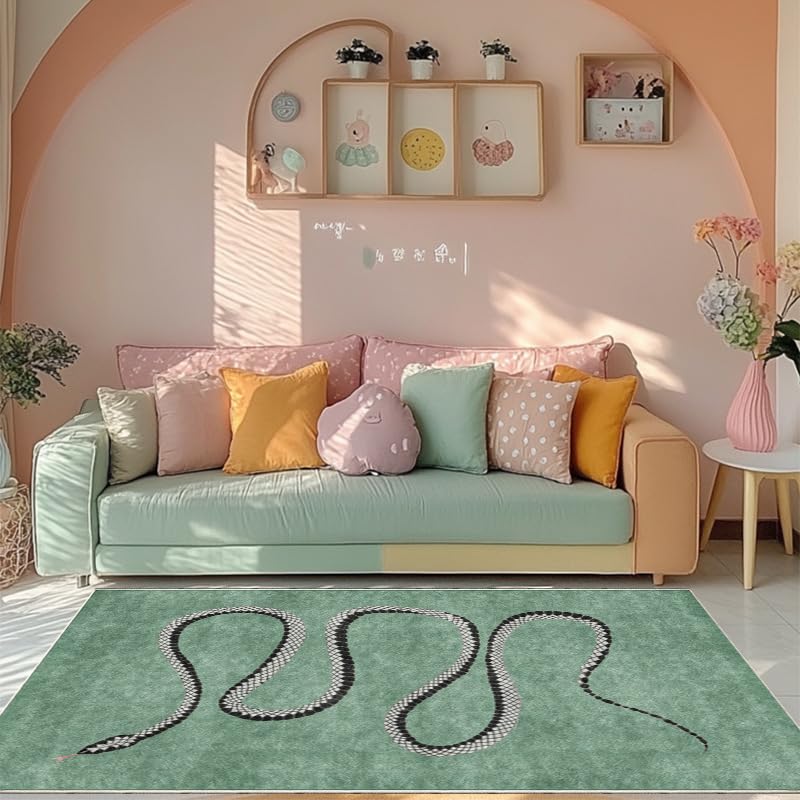 Tapis salon lavable 200x290cm vert abstrait moderne et antidérapant pour grande chambre