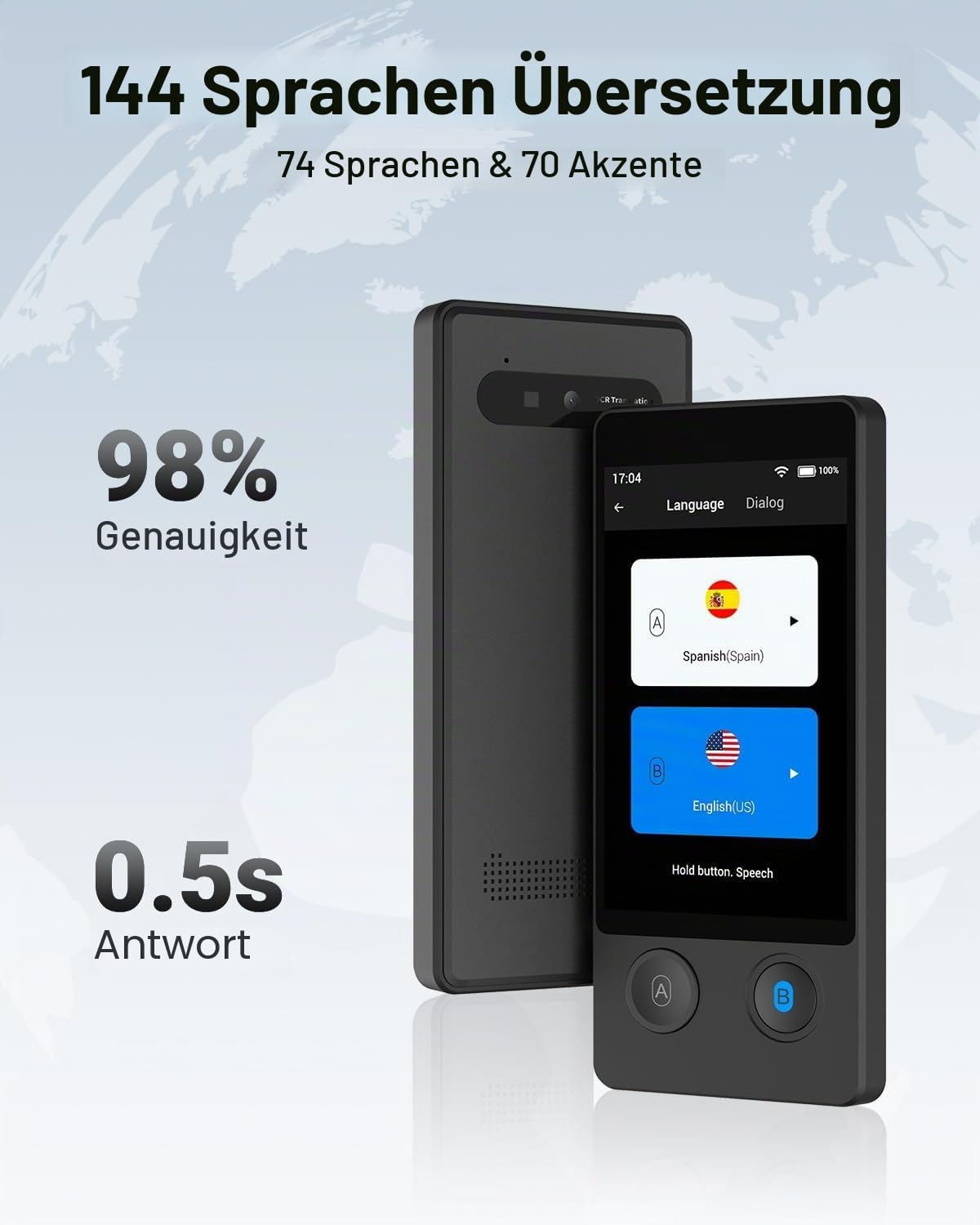 Xupurtlk Sprachübersetzer Gerät, Übersetzer Gerät Testsieger, Sprachübersetzer Ohne Internet, W12 Translator Echtzeit 144 Sprachen mit WiFi/Offline/Foto Unterstützung für Reisen,Lernen und Business
