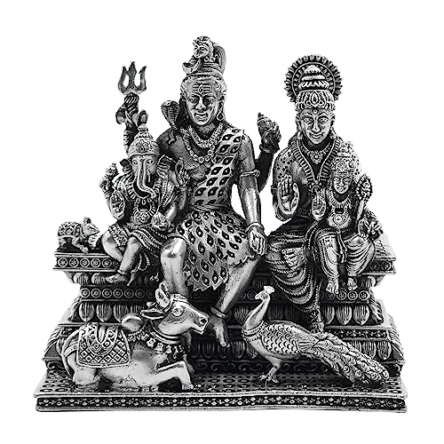 Image of MAA SILVER Pure Silver Shiva Parvati Ganesha Kartikeya Semi-Solid Idol | Shiv Parivar Murti with Antique Oxidized Finish Perfect for Pooja /Puja & Gifting Use (925 Purity)(253 Grams)