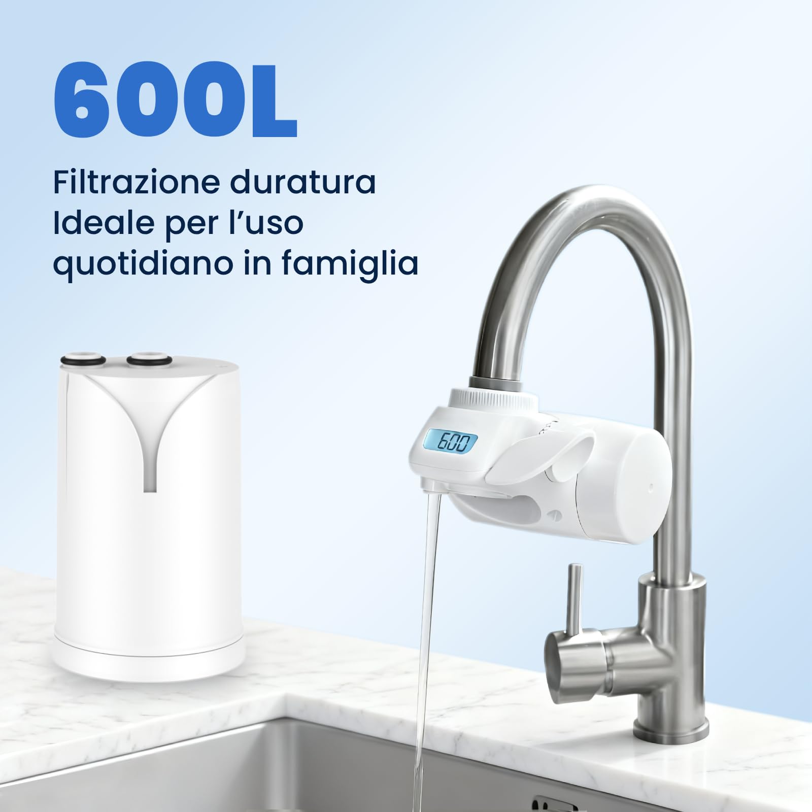 GLACIER FRESH Filtro acqua rubinetto ON TAP V (600L), compatibile con Brita On Tap Pro V-MF, Riduce il 99% di cloro, PFAS, microplastiche, metalli e cattivi odori, acqua miglior gusto (1 pezzi)