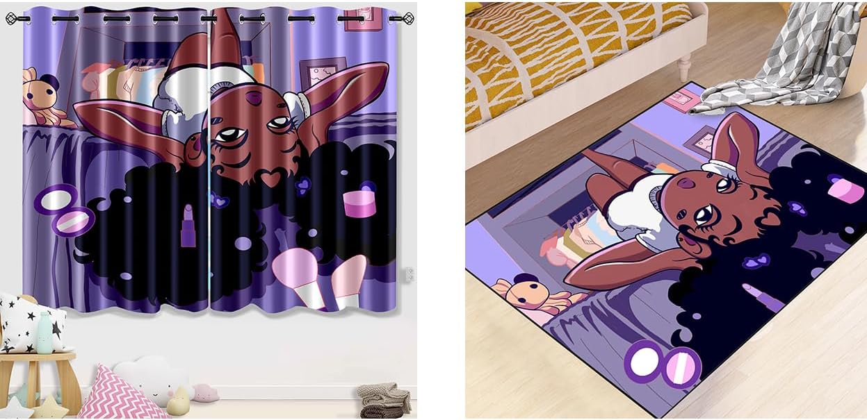 Black Girls Rug 2.7 x 3 Feet & Curtain 82x63 Inch