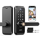 WiFi Video Smart Lock with Camera & Handle - 6-in-1 Keyless Entry (Fingerprint/App/Keypad/FOB/Key), Electric Deadbolt Door Knob for Front, Built-in WiFi, 2-Way Audio, Auto-Lock, Waterproof - Black