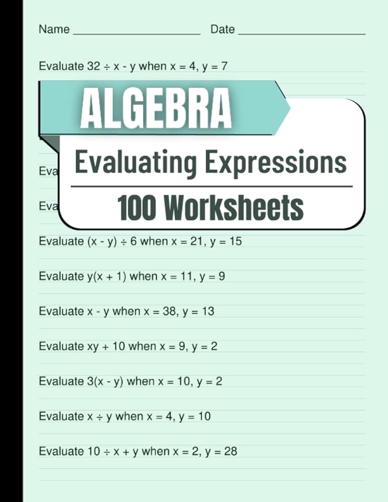 Evaluate Algebraic Expressions Worksheets