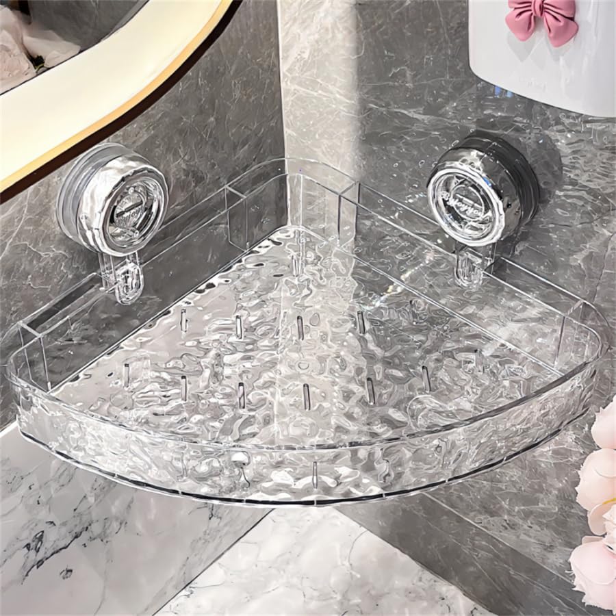 HBNOM No-Drill Clear Wall Caddy Multifunctional Triangle Storage Thick Material And Strong Load-Bearing Capacity Shower Caddy Suction Cup