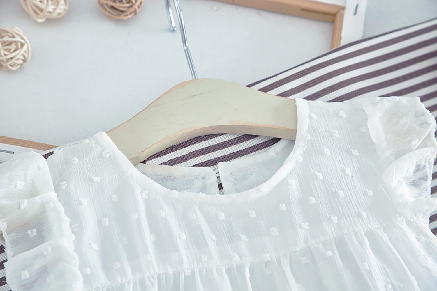 Vestido de fiesta plisado con volantes para niñas pequeñas, sin mangas, diseño de lunares suizos, talla 1-6T, Vestido de gasa blanco con lunares suizos, 12-24 meses