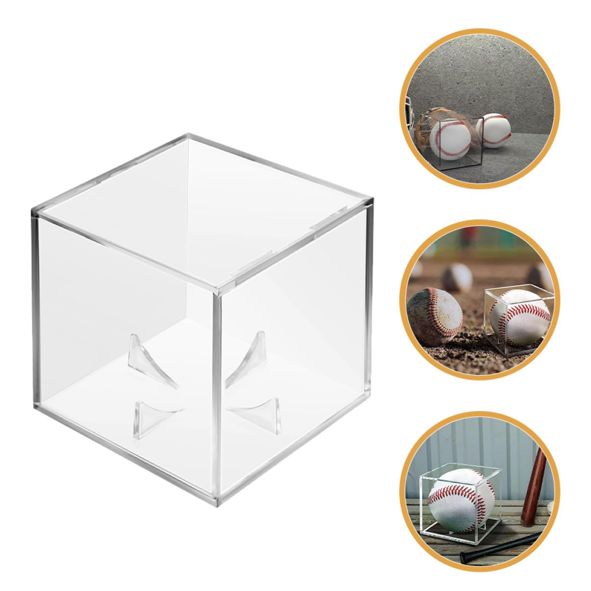 Mikinona Vitrina Transparente de Acrílico Cuadrada Diseño Ahorrador de Espacio con Soporte y Protección para Balones Firmadas, Pack de 3 Piezas para Exhibición de Béisbol