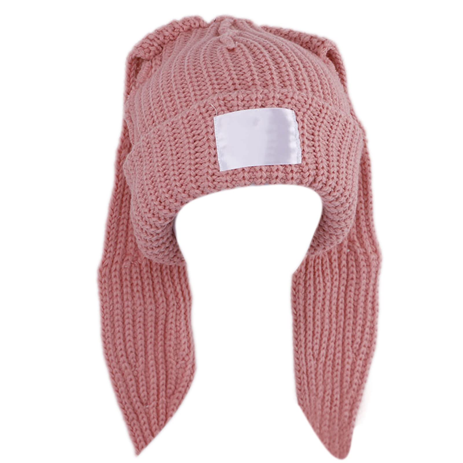 Caoxhenr Women's Pk Rabbit Ears Knit Hat Crochet Knitted Hat Skullies Beanie Long Ear Bucket Hat Cute Bunny Hat For Autumn Winter Warm Cap
