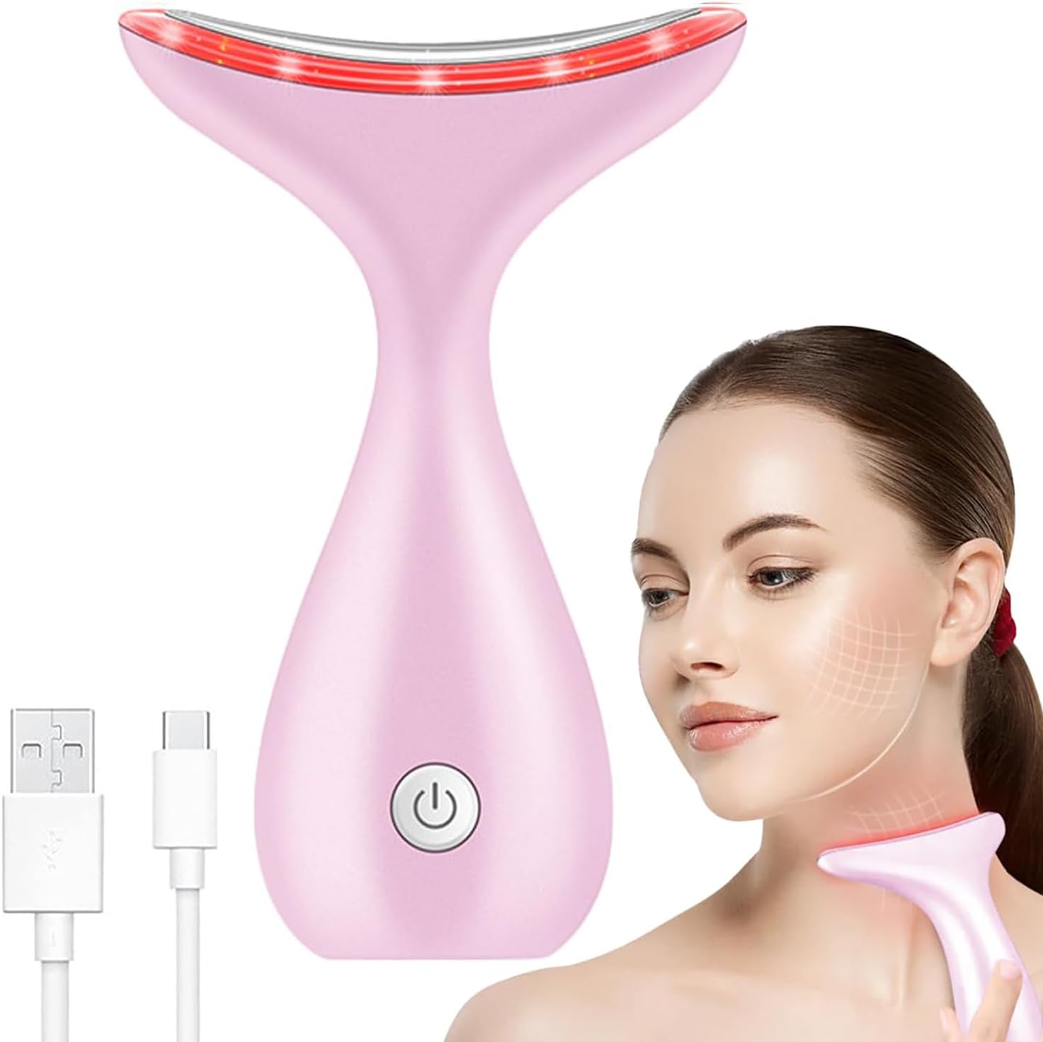 Masajeador Cara Cuello Antiarrugas,masajeador facial cuello y cara, EMS Lifting para Aclarar Líneas del Cuello, masajeador de dispositivo de tonificación facial, Masajeador facial contra arrugas