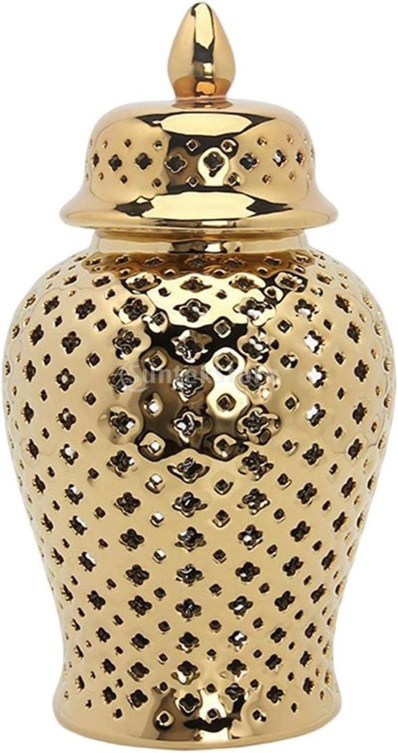 MagiDeal Ceramic Ginger Jar Temple Jar Vase with Lid Decorative Multi Purpose Floral Arrangement Storage Decorative Vase for Home Decor Kitchen Decor, Silver 12x21cm