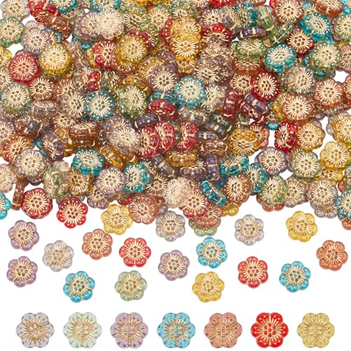 SUNNYCLUE 1 Box 300Pcs Czech Flower Bead Acrylic Bohemian Beads M...
