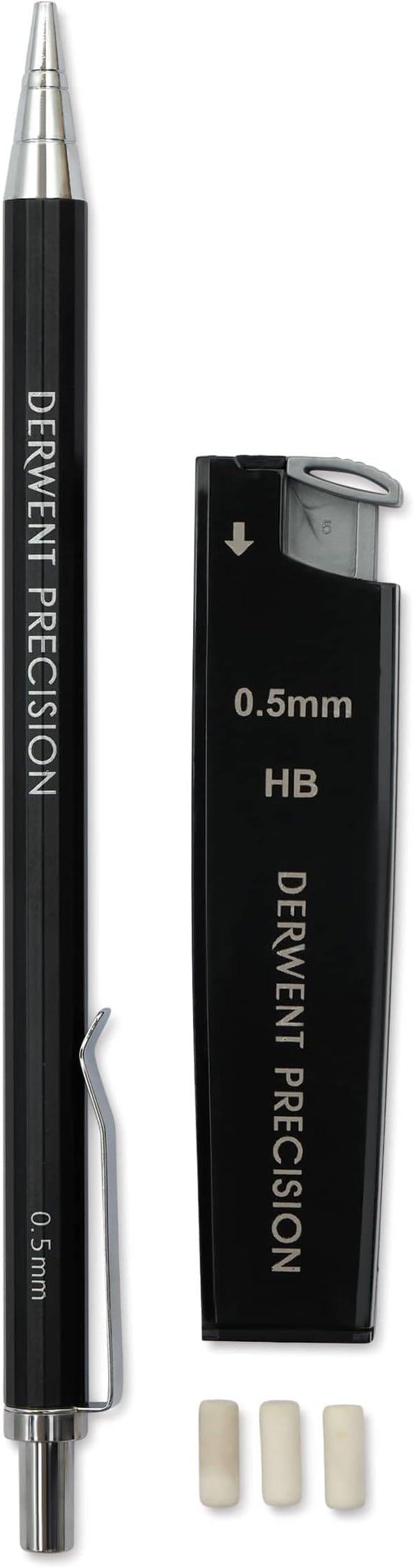 Precision Mechanical Pencil 0.5 mm With HB Leads and Erasers Grey
